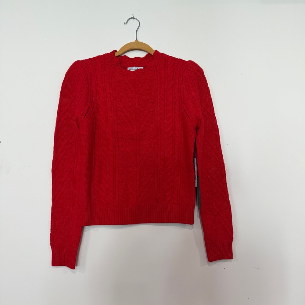 Michael Stars Red Women's Scalloped Crew Neck Sweater
